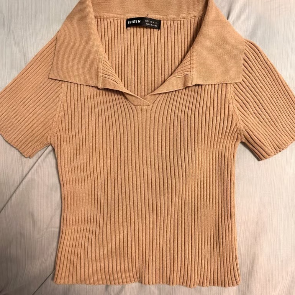 Camel Ribbed Knit Top